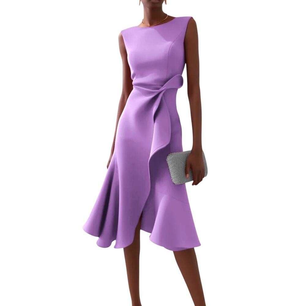 Light Purple Sleeveless Midi Elegant A-line Dress